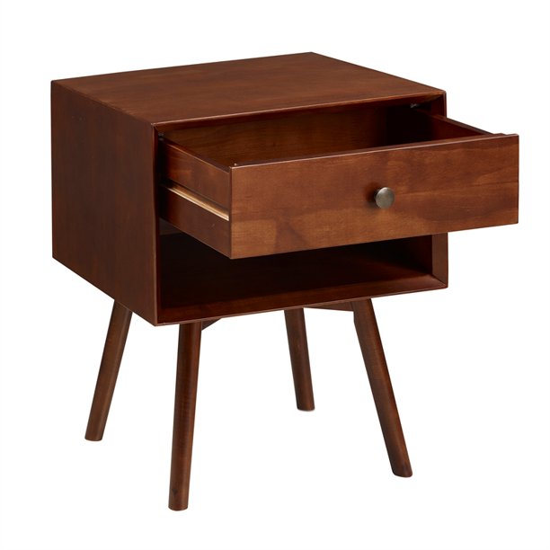 Mid-Century 1 Drawer Solid Wood Nightstand - Walnut