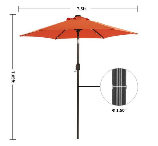 Maocao Hoom 7.5 ft. Hexagon Solar Lighted Market Patio Umbrella with Tilt and Crank in Orange