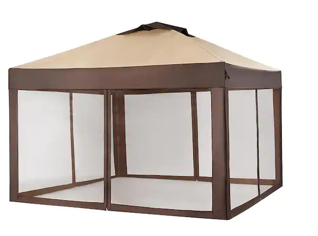 Hampton Bay Stockton 11 ft. x 11 ft. Brown Outdoor Patio Pop-Up Canopy with Netting *PICKUP ONLY*