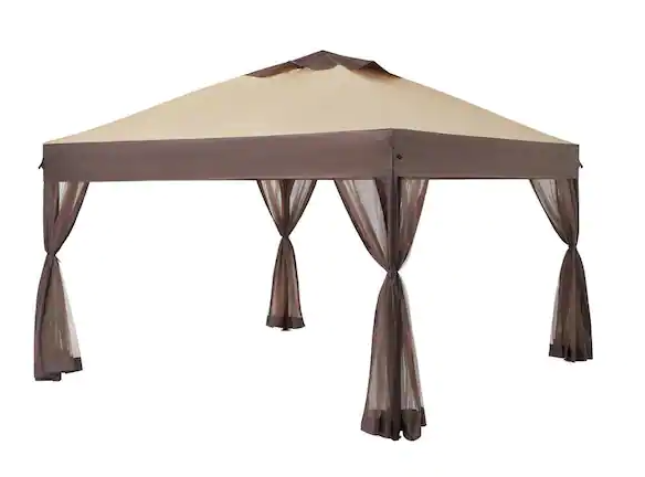 Hampton Bay Stockton 11 ft. x 11 ft. Brown Outdoor Patio Pop-Up Canopy with Netting *PICKUP ONLY*